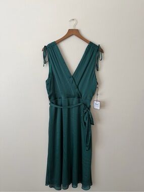 Laundry By Shelli Segal Teal Wrap Midi Dress with Tie Shoulders 10 NWT